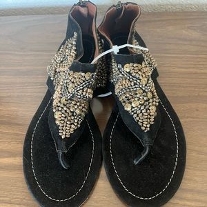 Bacio 61 free people anthropologie beaded leather sandals size 9 new